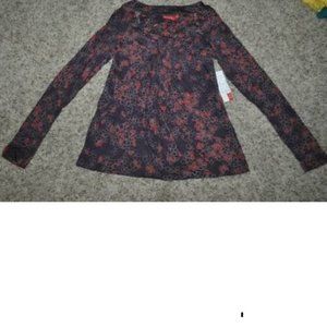 Womens Peasant Top Medium Purple Floral Long Sleeve Scoop Neck Jersey Shirt Elle